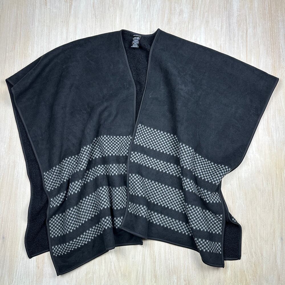 Ike Behar Black Fleece Poncho Wrap Shawl Reversible Soft Cozy Minimalist OS